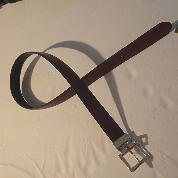 Mens Reddish Brown Leather Belt Reversible Silver Buckle Sz.M/L - Picture 4 of 10